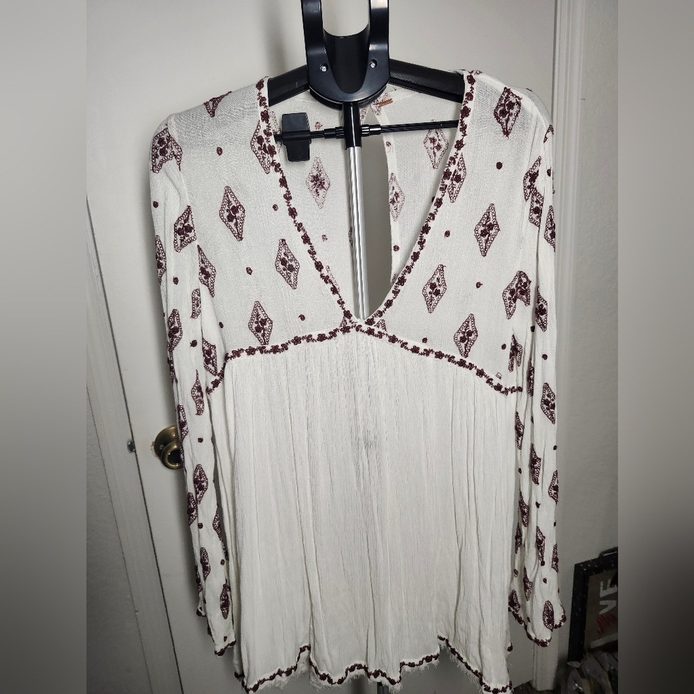Free People White and Red Patterned Dress